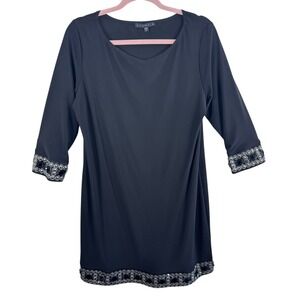 TIANA B Black Embellished Rhinestone 3/4 Sleeve Shift Dress Women's Size L